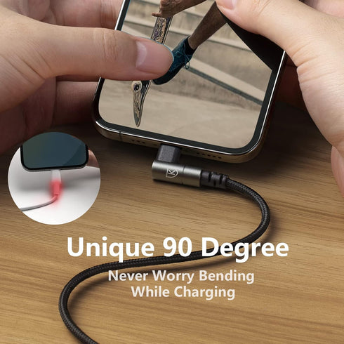 10FT iPhone Charger 3-Pack, MFi Certified 90 Lightning Cable for iPhone 14/13/12/11/Pro/Max/X/8/7/6/5S/SE/iPad. Fast