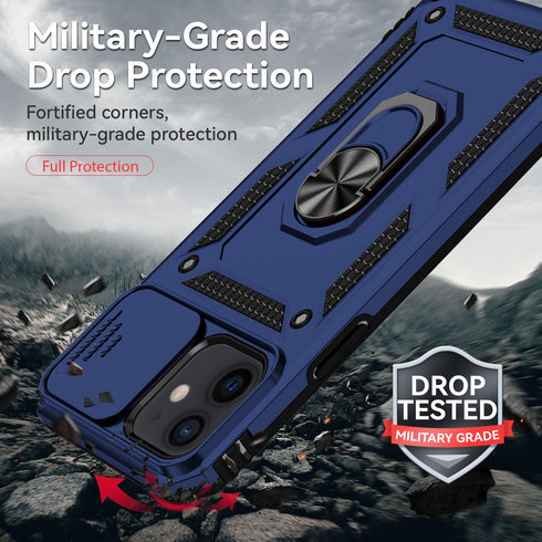 Military Grade 16ft Drop Tested Case for iPhone 12, with Screen Protectors and Camera Cover, Magnetic Kickstand