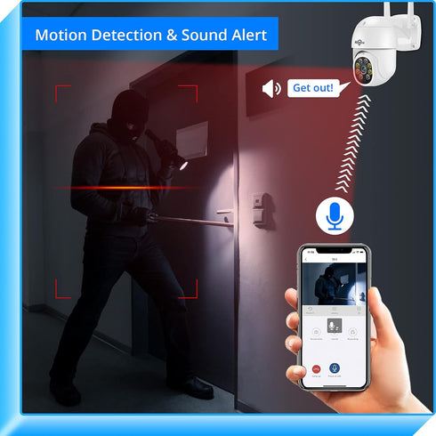 Hiseeu 2K 3MP PTZ Outdoor Security Camera, WiFi Camera with Auto Tracking, Light Alarm, Two-Way Audio, Plug-in Cable
