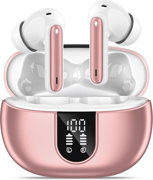 Wireless Earbuds, Bluetooth 5.3 Headphones, 40Hrs Playtime, IP7 Waterproof, Deep Bass Stereo, LED Power Display, Call