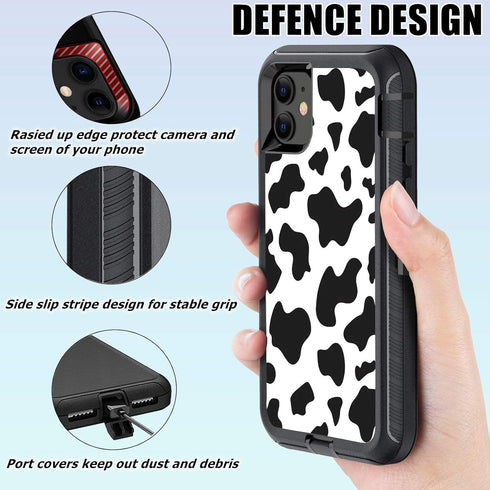 Compatible iPhone 11 Case with Screen Protector, Cute Luxury Cow Print Design, Shockproof 3-Layer Case