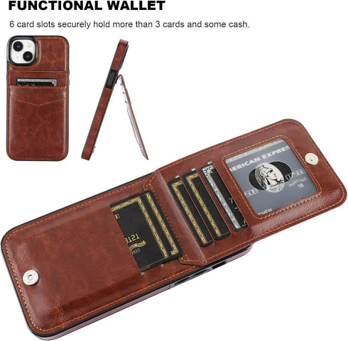 KIHUWEY Wallet Case for iPhone 15 Plus with Credit Card Holder, Flip Premium Leather Magnetic Clasp Cover