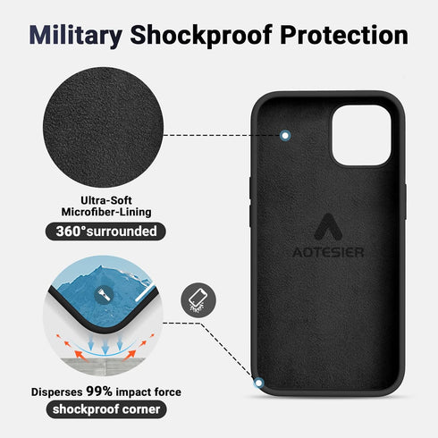 AOTESIER Shockproof iPhone 12 Mini Case, Food Grade Liquid Silicone with Soft Anti-Scratch Microfiber Lining, Black