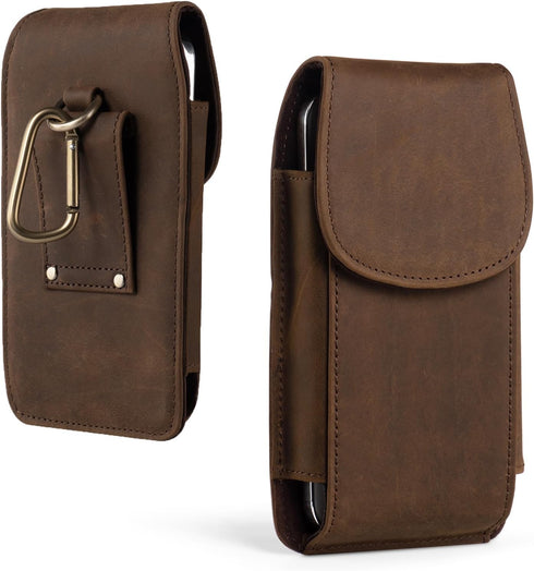 Hengwin Genuine Leather Flip Phone Holster for Samsung Galaxy A15 A25 A54 S23+ S22+ S21+ S20 FE, iPhone 15 Plus 14 Plus