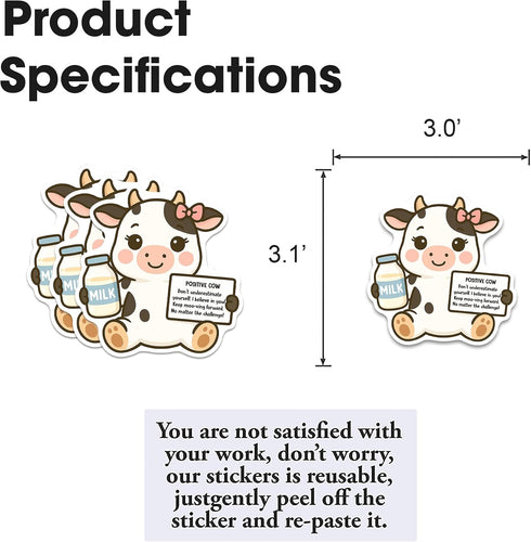 3Pcs Dairy Cow Sticker Decals Vinyl Waterproof - Journaling Self-Affirmation Positive Dairy Cow Sticker for Water
