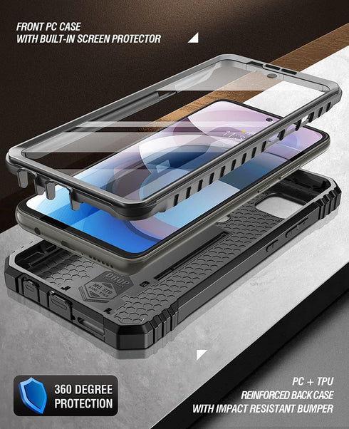 Poetic Revolution Series Case for Motorola Moto One 5G Ace (2021), Rugged Shockproof Cover with Kickstand