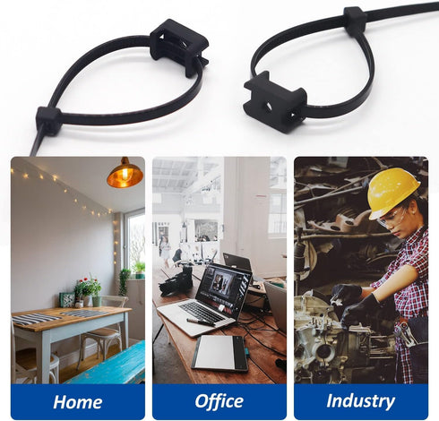 60 Set 8" Cable Zip Tie Mounts Kit - Wire Cable Clips Organizer Holders with Cable Ties, Saddle Type Mounts Base