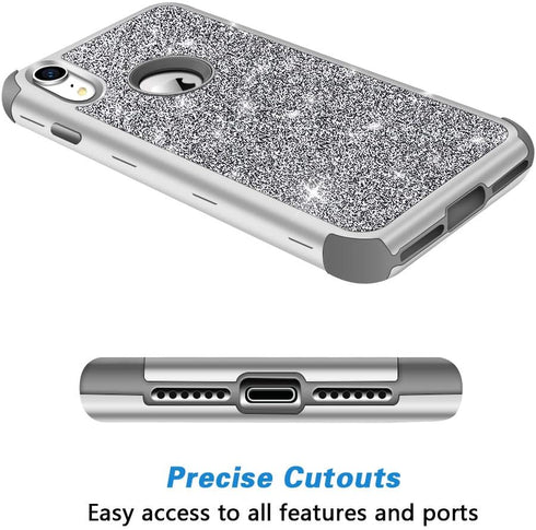 Hython Heavy Duty iPhone XR Case, Full-Body Defender Protective Bling Glitter Armor Hybrid Shockproof Cover, Gray