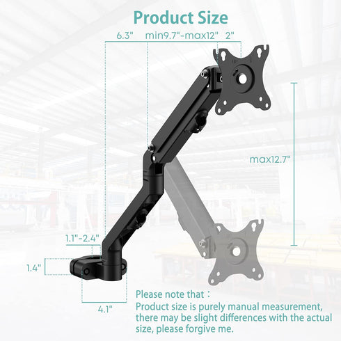 Height Adjustable Pole Mount Monitor Arm for 17"-27" Screens, VESA 75x75 and 100x100, Holds up to 15.4 lbs