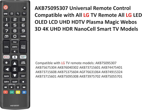 Universal Remote Control AKB75095307 for LG TV, Compatible with LG UHD OLED 4K 8K