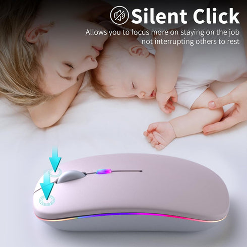 Wireless Bluetooth Mouse, Rechargeable LED Dual Mode Mouse (Bluetooth 5.2 and USB Receiver) Portable Silent Mouse,for Laptop/Desktop/Tablet(Pink)