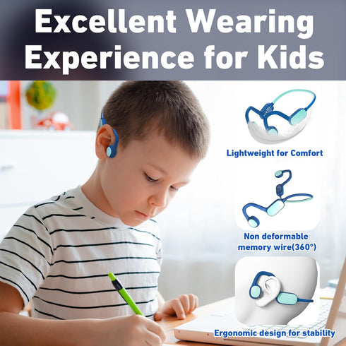 Kids Headphones Bluetooth 5.2 Air Conduction Open Ear, 85dB Volume Limiting, Stereo Sound with Mic, IPX5 Waterproof,