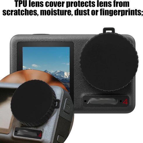 2pcs Black Lens Cap for Osmo Action 4 and Action 3, Flexible Lens Cover Protective Accessories