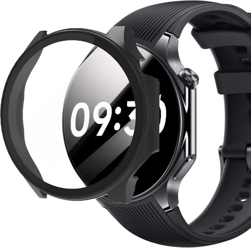 Lamshaw Hard PC Case for OnePlus Watch 2 with Screen Protector, Compatible Smartwatch Case (2 Pack-Black+Clear)