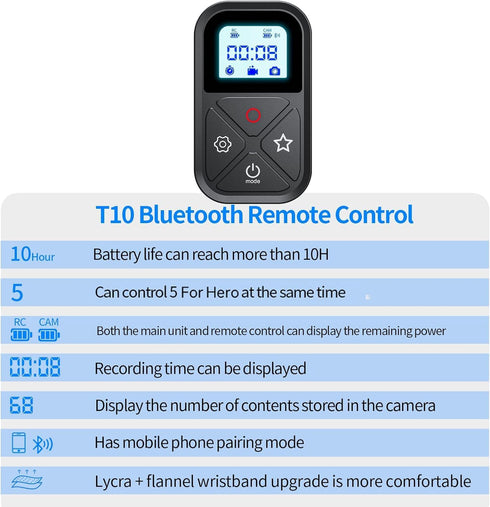 Smart Wireless Remote Control for GoPro: Camera Controller for Hero 12/11/10/9/8 with LCD Display and Wrist Strap
