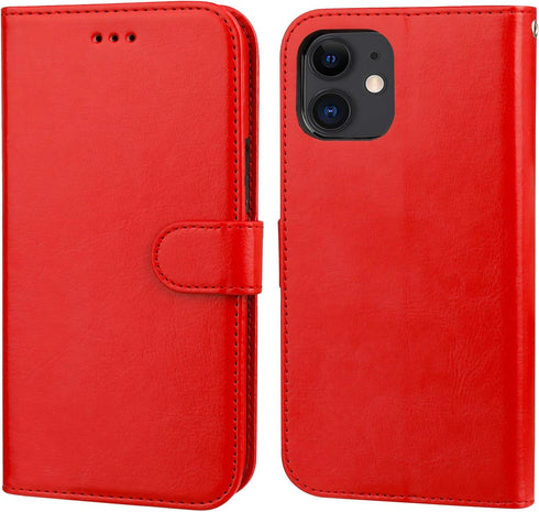 Bocasal Wallet Case for iPhone 11, PU Leather Magnetic Detachable Kickstand with Card Holder (Red)