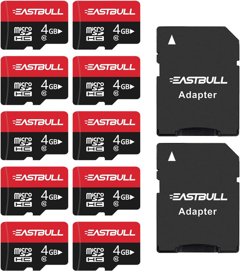 EASTBULL 4GB Micro SD Cards - 10-Pack Full HD Video 90MB/s UHS-I U1 for Surveillance Security Cam