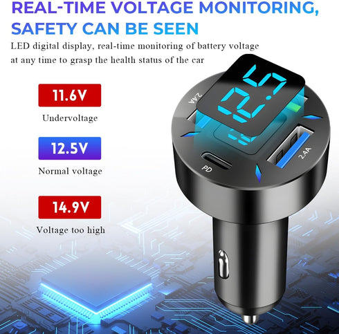 Augeny USB C Car Charger, 4 Port Auto Fast Charger with USB PD & QC 3.0, Cigarette Lighter Adapter for Mobile Phones