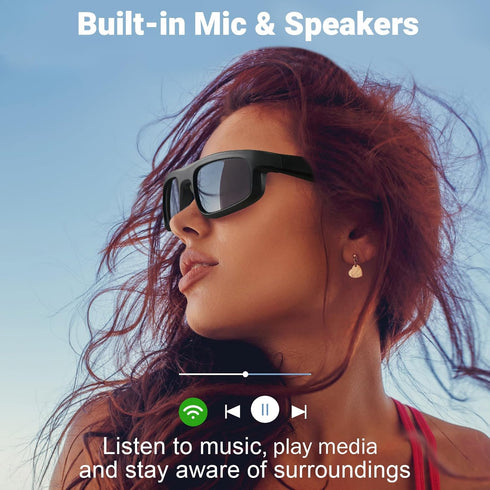 Smart Glasses, Polarized Bluetooth Sunglasses with Built-in Mic & Speakers, Voice Assistant, UV Protection