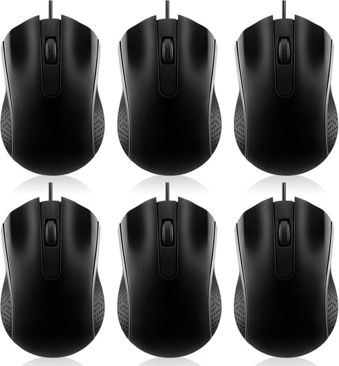 Tellegloww 6 Pcs Wired USB Computer Mouse Bulk 3 Button Corded Wired Mouse