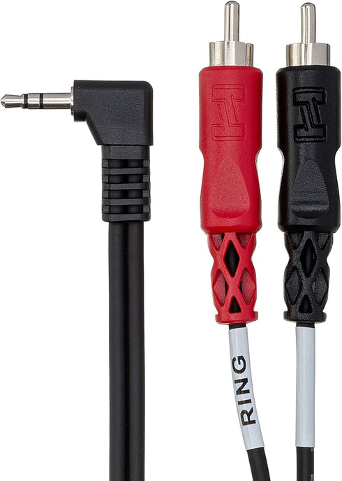 Hosa CMR-203R Right-angle 3.5 mm TRS to Dual RCA Stereo Breakout Cable, 3 Feet