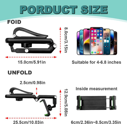LTDCVTR 360 Sun Visor Car Phone Holder, Universal Rotating Sun Visor & Rearview Mirror Phone Holder Mount - Retractable