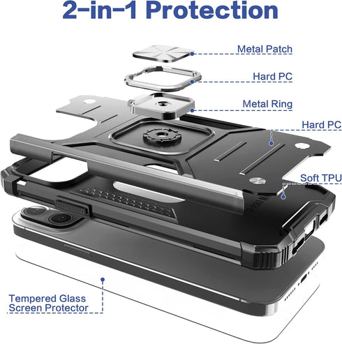 iPhone 14 Pro Case with Screen Protector, Heavy Duty Shock Absorption Slim Fit Lightweight Protective Case, Black