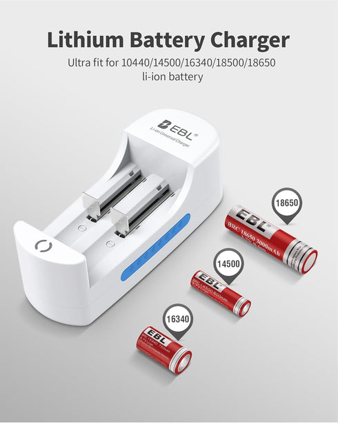 EBL 18650 3.7V 10440 14500 16340 18650 RCR123A Battery Charger Universal Lithium Charger for Rechargeable Batteries