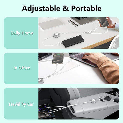 Upgraded 100W Retractable Multi 5-in-1 USB A/Type C to Lightning+USB C+Micro Charging Cable for iPhone 15 14 13