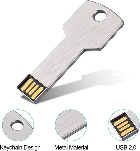 K&ZZ 64G USB2.0 64GB Key Shape USB Flash Drive, Metal Thumb Drive Flash Disk Memory USB Stick Expansion Disk, Silver
