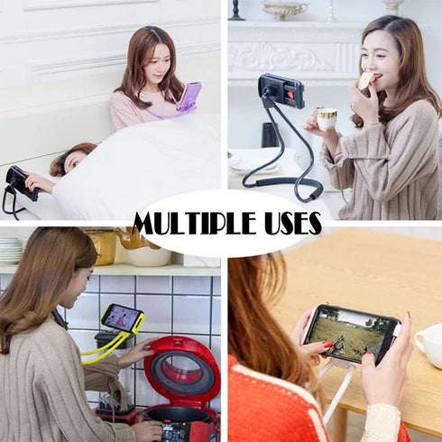 Universal Mobile Phone Stand, Lazy Cell Phone Holder & Neck Tablet Mount Holder, Flexible Bracket (Black)