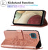 Flip Cover Phone Case for Galaxy A12, Rose Gold | Wallet, Butterfly Floral Embossed, Wrist Strap, Card Holder Slots,