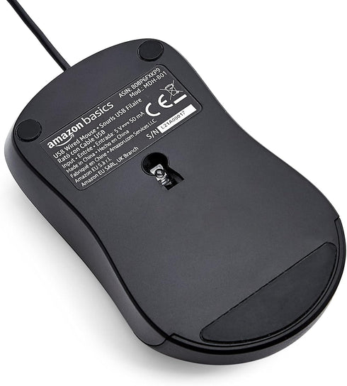 Amazon Basics 3-Button 1000 6-foot USB Wired Mouse with Precision Scroll Wheel, DPI, Ergonomic Grip, Plug and Play