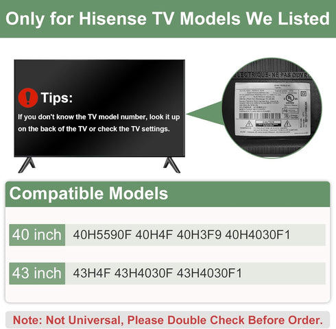 40H5590F 40H4F 40H3F9 40H4030F1 43H4F 43H4030F 43H4030F1 Set, TV Stand Legs for Hisense TV Legs, for Hisense TV TV
