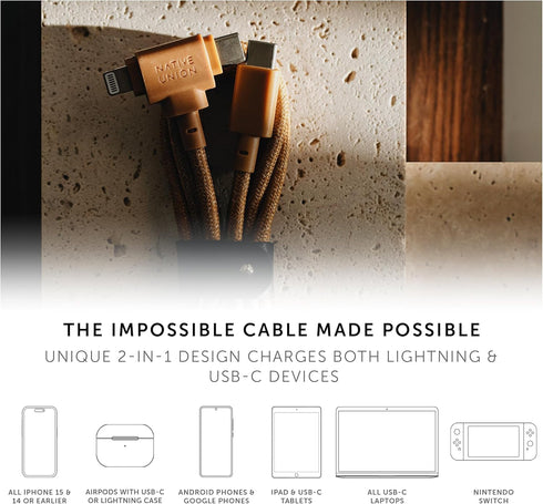 Native Union Belt Cable Duo – 5ft Ultra-Strong Braided Charging Cable for Lightning & Type-C Devices (Slate Green)