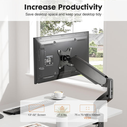 Simple Deluxe 13" 32" Single Monitor Arm, to Adjustable Desk Monitor Stand Mount, Black