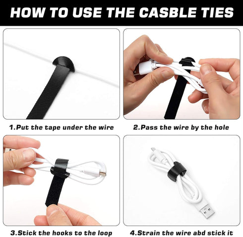 150PCS Reusable Cable Ties - Multi-Purpose Hook & Loop Cable Straps 4+6+8+10inch, Adjustable Fastening Cord Organizer,