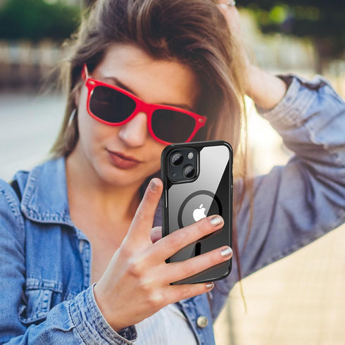 iPhone 15 Plus Magnetic Case (Black) with Screen Protector & Camera Lens Protector, Compatible with MagSafe,