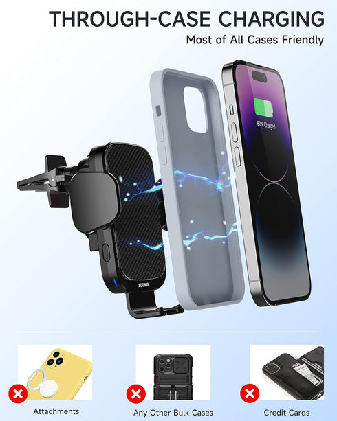 ZOOAUX Wireless Car Charger Vent Mount, 15W Fast Charging Auto-Clamping Car Phone Holder for iPhone and Samsung