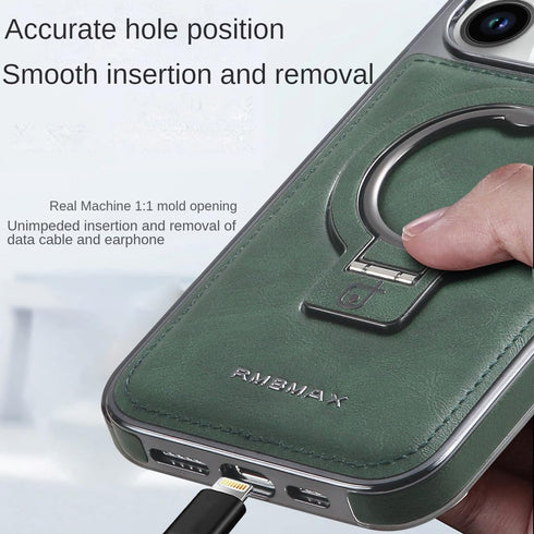 Luxury Leather Invisible Stand Case for iPhone 15/14/13/12 Pro Max, Magsafe, Drop Protection (Brown, for iPhone 13