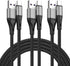 Premium Nylon Braided USB Type C Cable 3-Pack, 3ft, 3A Fast Charging for Samsung Galaxy S21, Note 20, LG V50.