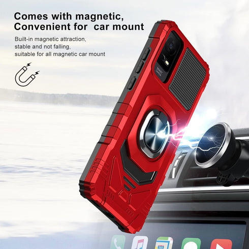 TJS Heavy Duty Drop Protection Case for TCL ION X/V/40 Z, Metal Ring Magnetic Kickstand - Green