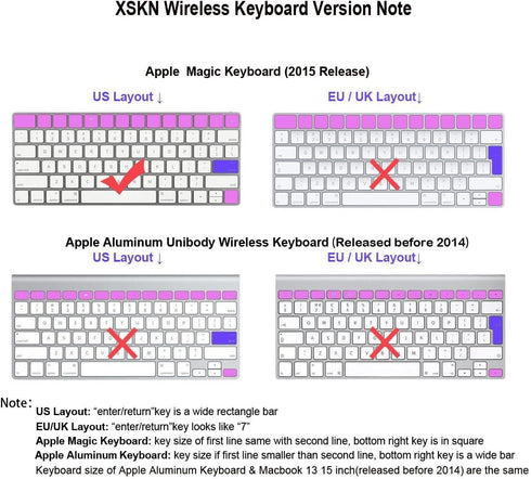 XSKN Spanish Language Ultra Thin Silicone Keyboard Skin Cover for A1644 Magic Keyboard, 2015 Version, US Layout
