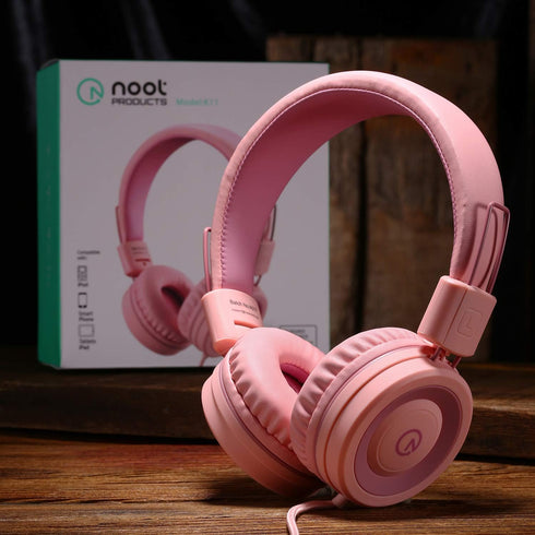 noot products Kids Headphones K11, Foldable Stereo Wired On-Ear Headset, Soft Pink