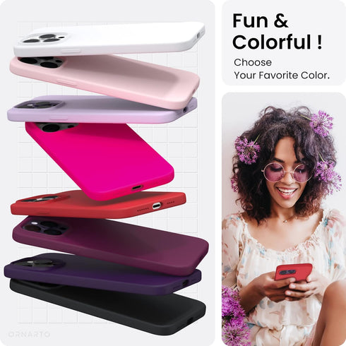 ORNARTO Slim Liquid Silicone Phone Case for iPhone 14 Pro Max, 6.7 inch, Red with Microfiber Lining