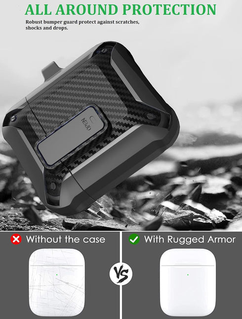 Olytop for Airpods 2nd 1st Generation Case Men Lock with Cleaner Kit, Rugged AirPod 2/1 Gen Protective Hard Cover Shockproof Skin Boys Women with Keychain for Apple iPods 2nd/1st Cases CF-Black