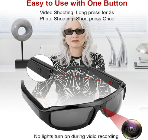 Tangxi 1080P Camera Glasses, HD Video Camera Sunglasses for Men Women, Anti Shake & Wide Angle Lens Action Camera