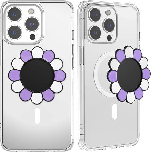 metisinno Magnetic Base Compatible with PopSocket Phone Grips and iPhone MagSafe Cases, Purple & White Sunflower Pattern