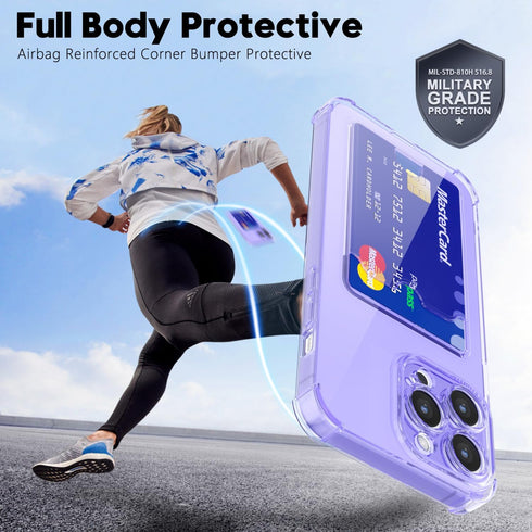 iPhone 13 Pro Max Phone Case with Card Holder, Clear Transparent Wallet Case for Credit Card & Cash, Lilac Purple