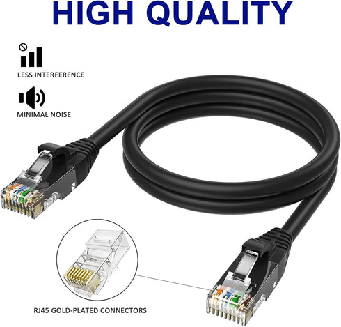6 150 RJ45 Adoreen Cat Ethernet Cable Ft-Black, Outdoor & Indoor Snagless Long Round Network Cable, POE, Soft Flexible